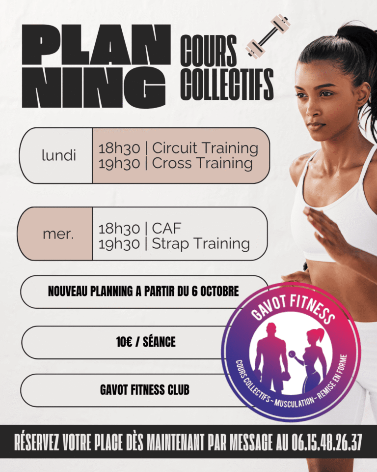 planning des cours Gavot Fitness Club